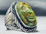 Native American Extremely Intricate Vintage Hand Carved Royston Turquoise Sterling Silver Ring-Nativo Arts