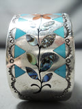 Native American Thick And Heavy Vintagew Zuni Bluejay Turquoise Sterling Silver Bracelet-Nativo Arts