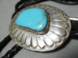 Superior Vintage Native American Navajo Big Turquoise Sterling Silver Nativw American Bolo Tie-Nativo Arts