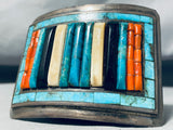 One Of The Best Ever Vintage Native American Navajo Turquoise Inlay Sterling Silver Buckle-Nativo Arts