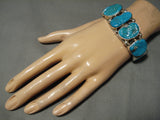 Important Huge Chunky Vintage Native American Navajo Turquoise Sterling Silver Bracelet-Nativo Arts