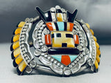 Ceremonial Vintage Native American Zuni Turquoise Kachina Sterling Silver Bracelet-Nativo Arts