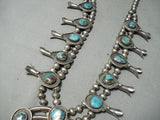 Women's Bisbee Turquosie Vintage Native American Navajo Sterling Silver Squash Blossom Necklace-Nativo Arts