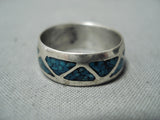 Unique Vintage Native American Navajo Turquoise Chip Inlay Sterling Silver Ring Old-Nativo Arts