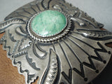 Awesome Vintage Native American Navajo Green Spiderweb Turquoise Sterling Silver Bowguard-Nativo Arts