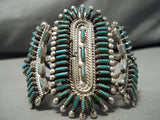 Native American Huge Museum Vintage Zuni Needlepoint Turquoise Sterling Silver Bracelet-Nativo Arts