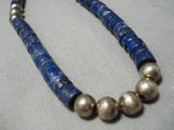 One Of The Best Vintage Native American Navajo Lapis Heishi Sterling Silver Necklace Old-Nativo Arts