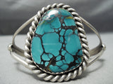 Intense Spiderweb Turquoise Sterling Silver Vintage Native American Navajo Bracelet Old-Nativo Arts