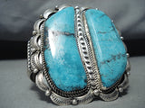 Joe Tso Huge Native American Navajo Blue Diamond Turquoise Sterling Silver Bracelet-Nativo Arts