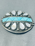 Heavy Thick Vintage Native American Navajo Turquoise Pearl Sterling Silver Buckle Old-Nativo Arts