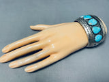 Rare Easter Blue Turquoise Vintage Native American Navajo Sterling Silver Bracelet-Nativo Arts