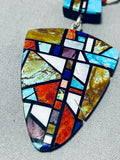 Native American Stunning Santo Domingo Inlay Turquoise Coral Jet Shell Sterling Silver Necklace-Nativo Arts