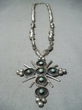 One Of The Best Ever Vintage Native American Navajo Turquoise Cross Sterling Silver Necklace-Nativo Arts