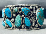 Heavy Wide Native American Navajo Turquoise Chunk Sterling Silver Bracelet Cuff-Nativo Arts