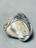 Native American Extremely Intricate Vintage Hand Carved Royston Turquoise Sterling Silver Ring-Nativo Arts
