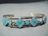 Spectacular Vintage Native American Zuni Blue Gem Turquoise Inlay Sterling Silver Bracelet-Nativo Arts