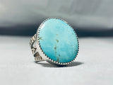 Huge Tsosie Native American Navajo Signed Blue Gem Turquoise Sterling Silver Ring-Nativo Arts