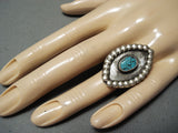 Rare Vintage Native American Navajo Old Kingman Turquoise Sterling Silver Ring-Nativo Arts