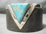 Heavy 225 Grams!! Native American Triangular Turquoise Sterling Silver Bracelet-Nativo Arts