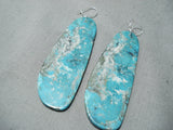 Huge Slab Turquoise Native American Sterling Silver Earrings-Nativo Arts