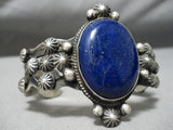 Heavy Thick Vintage Native American Navajo Lapis Sterling Silver Repoussed Bracelet-Nativo Arts