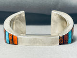 One Of Most Unique Ever Vintage Native American Navajo Turquoise Inlay Sterling Silver Bracelet-Nativo Arts