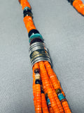 Rare Orange Coral Authentic Singer Native American Navajo Sterling Silver Necklace-Nativo Arts