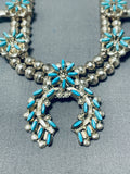 Exquisite Vintage Native American Zuni Sleeping Beauty Turquoise Sterling Silver Squash Blossom-Nativo Arts