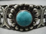 Museum Quality! Vintage Native American Navajo 1900's Fox Turquoise Sterling Silver Bracelet-Nativo Arts