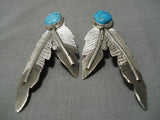Amazing Vintage Native American Navajo Blue Gem Turquoise Sterling Silver Earrings-Nativo Arts