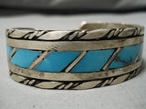 Rare Slanted Inlay Vintage Native American Navajo Turquoise Sterling Silver Bracelet- Heavy!-Nativo Arts