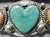 Terry Joe Vintage Native American Navajo Royston Turquoise Heart Sterling Silver Bracelet-Nativo Arts