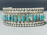 Tommy Lowe Amazing Vintage Native American Navajo Kingman Turquoise Sterling Silver Bracelet-Nativo Arts