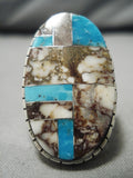 Huge Men's Navajo Turquoise Agate Sterling Silver Native American Ring-Nativo Arts