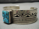 Rare Vintage Native American Navajo Rectangular Turquoise Sterling Silver Bracelet Old-Nativo Arts
