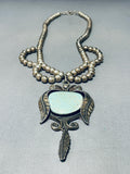 Native American Colossal Vintage Navajo Carico Lake Turquoise Sterling Silver Necklace Old-Nativo Arts