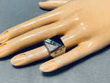 Native American Men's Squared Turquoise Inlay Thick Sterling Silver Vintage Ring-Nativo Arts
