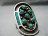 One Of The Best Vintage Native American Zuni Green Turquoise Sterling Silver Ring Old-Nativo Arts