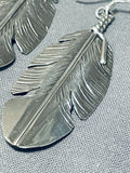 Native American Authentic Vintage Ben Begaye Sterling Silver Feather Earrings-Nativo Arts
