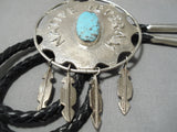 Important Vintage Native American Navajo Veteran Turquoise Sterling Silver Bolo Tie Old-Nativo Arts