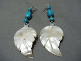 Exquisite Vintage Native American Navajo Turquoise Mother Of Pearl Sterling Silver Earrings-Nativo Arts