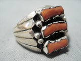 Beautiful signed Navajo Native American Coral Sterling Silver Ring-Nativo Arts