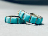 Superb Vintage Native American Zuni Blue Gem Sterling Silver Hoop Earrings-Nativo Arts