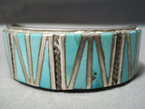 Museum Vintage Native American Navajo Long Angle Turquoise Sterling Silver Bracelet Old-Nativo Arts