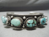 Incredible Vintage Native American Navajo 9 Turquoise Sterling Silver Bracelet-Nativo Arts