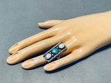 Superlative Vintage Native American Navajo Mother Of Pearl & Turquoise Sterling Silver Ring-Nativo Arts