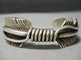 Heavy Detailed Vintage Native American Navajo Sterling Silver Feather Bracelet-Nativo Arts