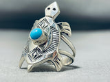 Fascinating Vintage Native American Navajo Sleeping Beauty Sterling Silver Turtle Ring-Nativo Arts