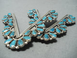Magnificent Native American Navajo Turquoise Sterling Silver Collar Protector Pins-Nativo Arts