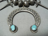 Historical Early 1900's Vintage Native American Navajo Turquoise Silver Squash Blossom Necklace-Nativo Arts